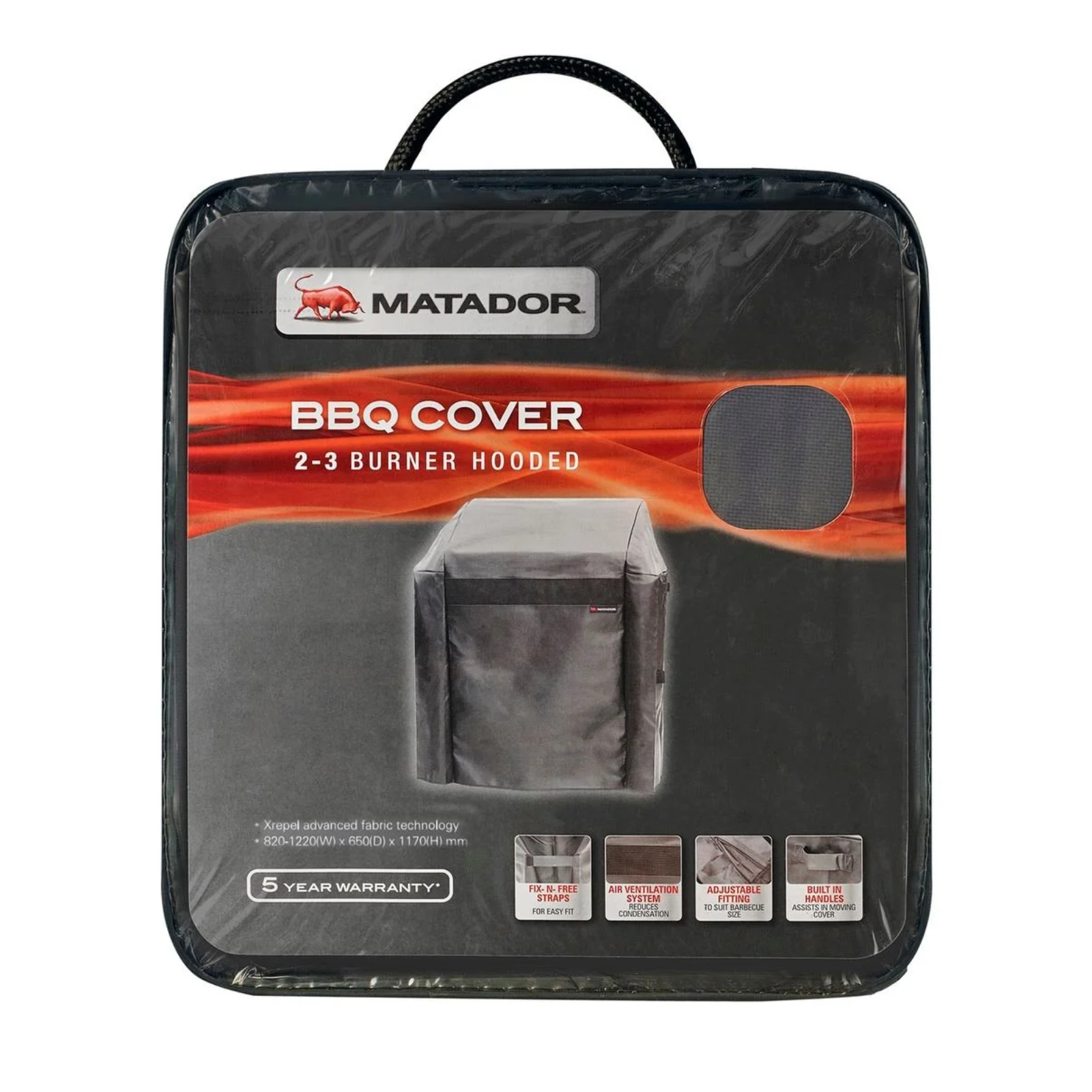 Matador 2-3 Burner BBQ Cover Built-In Handles Hooded Barbecue Grill Protector