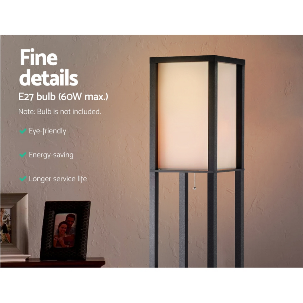 Floor Lamp Storage Shelf Shade Reading Vintage Wood Standing LED Light Bedroom