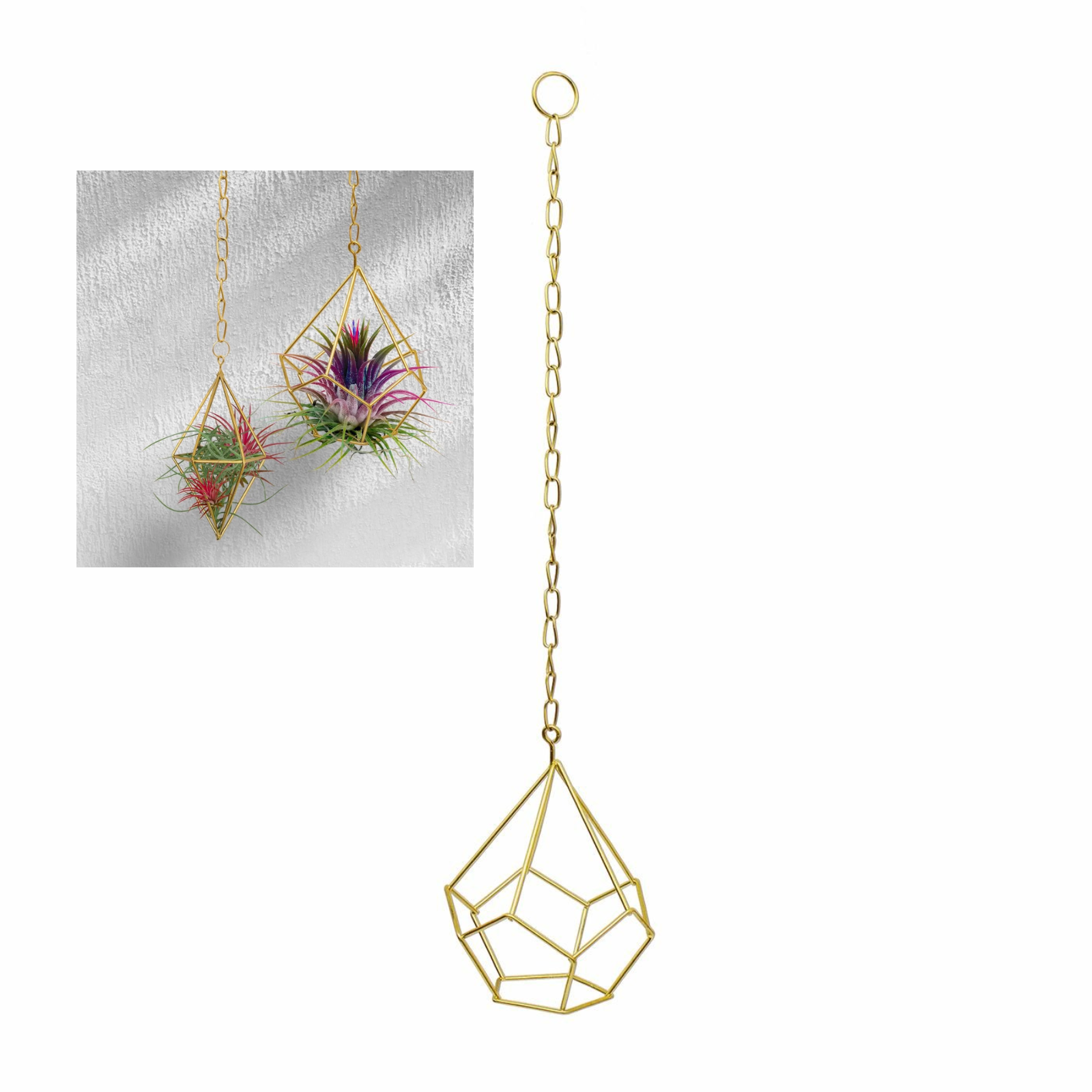 2x Chain Hanging Air Planter Gold Geo Plant Holder Hanger Flower Pot Display