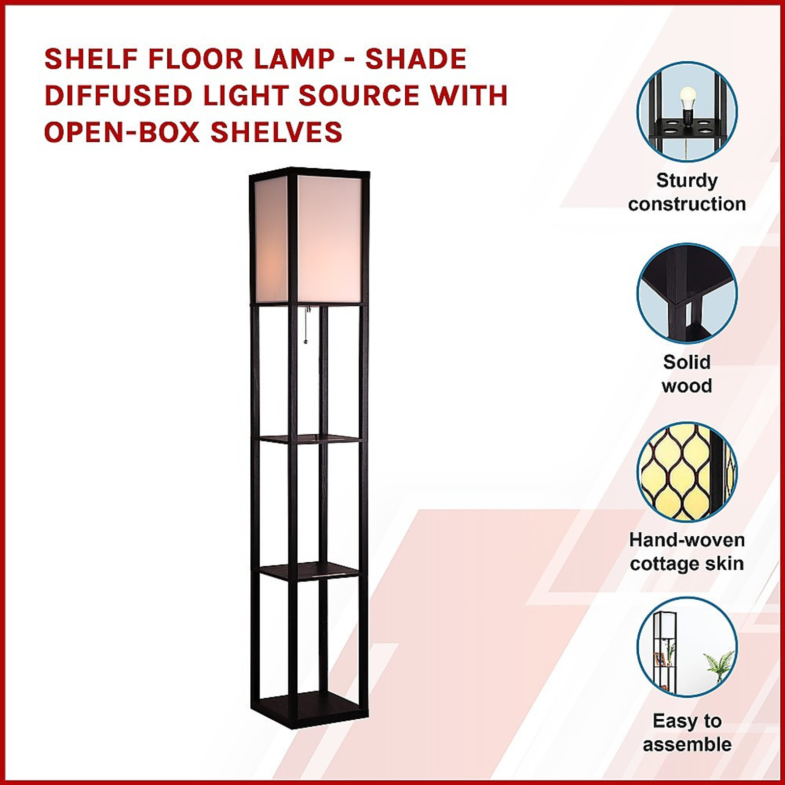 Floor Lamp Storage Shelf Shade Free Stand LED Light Modern Home Lighting Decor