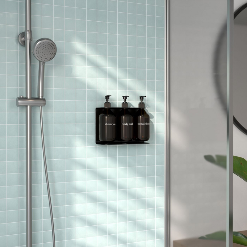 Living Elements Bathroom Black & Amber Wall Mounted Triple Soap Bottle Holder