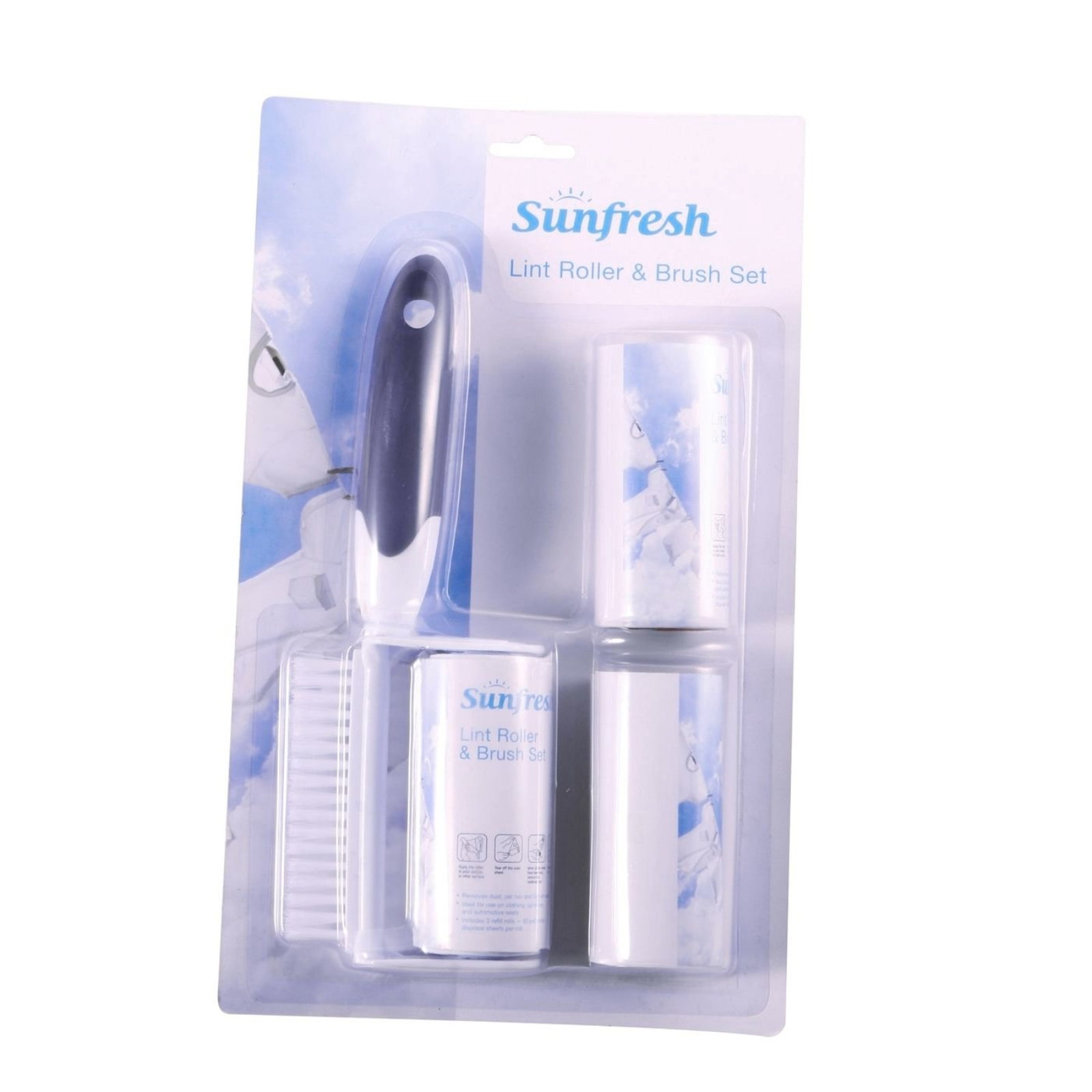 Sunfresh Lint Roller And Brush Set W/ 3 Refill Rolls, Removes Dust/Pet Hair/Pile