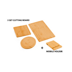 3 Pieces Bamboo Cutting Board with Juice Groove and Mobile Holder included for Home Kitchen