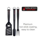 BBQ Stainless Steel Non-Stick Tool Matador Grilling Tongs, Spatula, Fork - Black