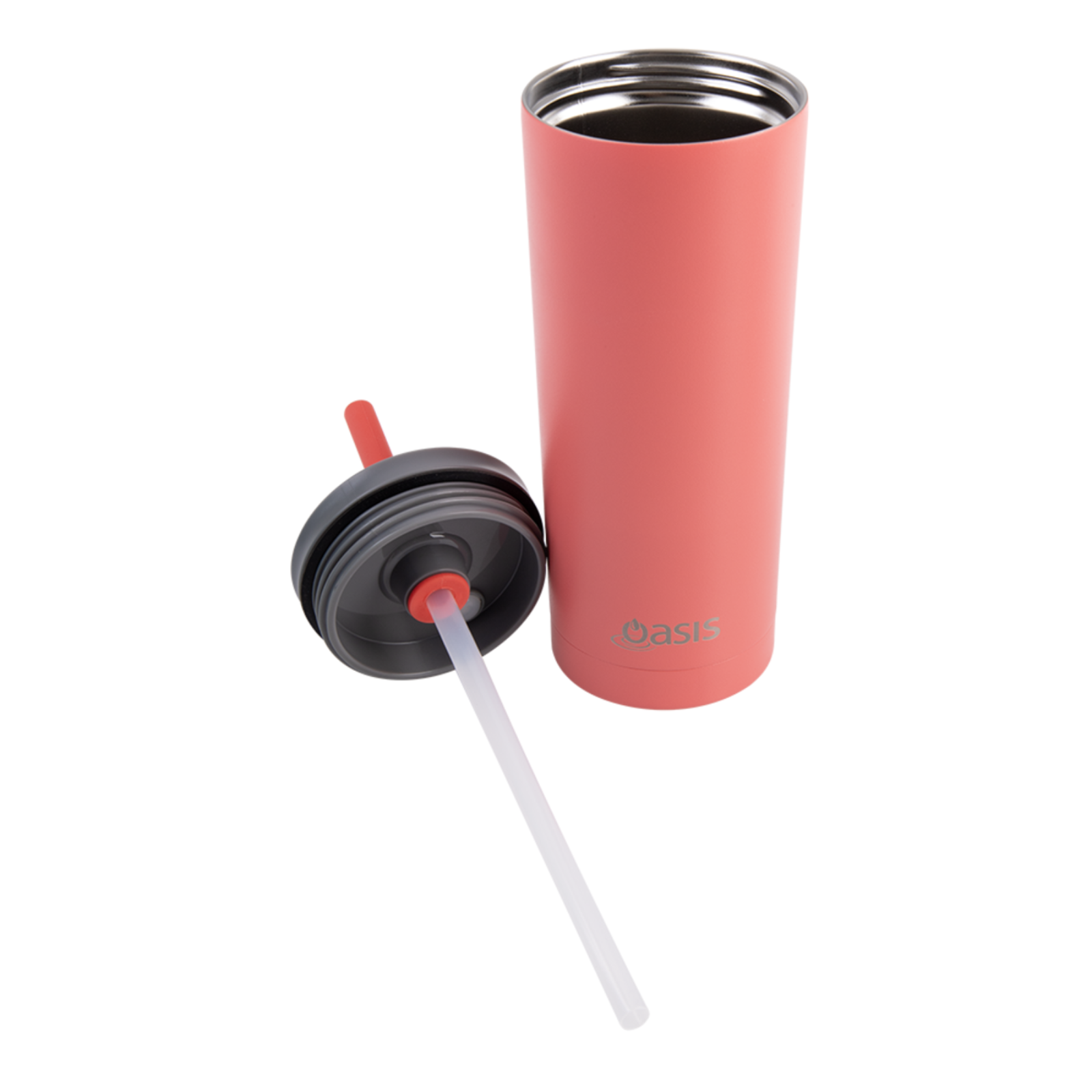 2x Oasis Super Sipper Insulated Tumbler w/ Silicone Head Straw 600ml Mug - Coral