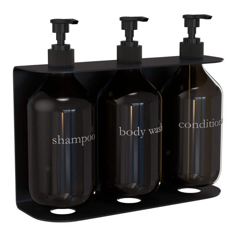 Living Elements Bathroom Black & Amber Wall Mounted Triple Soap Bottle Holder