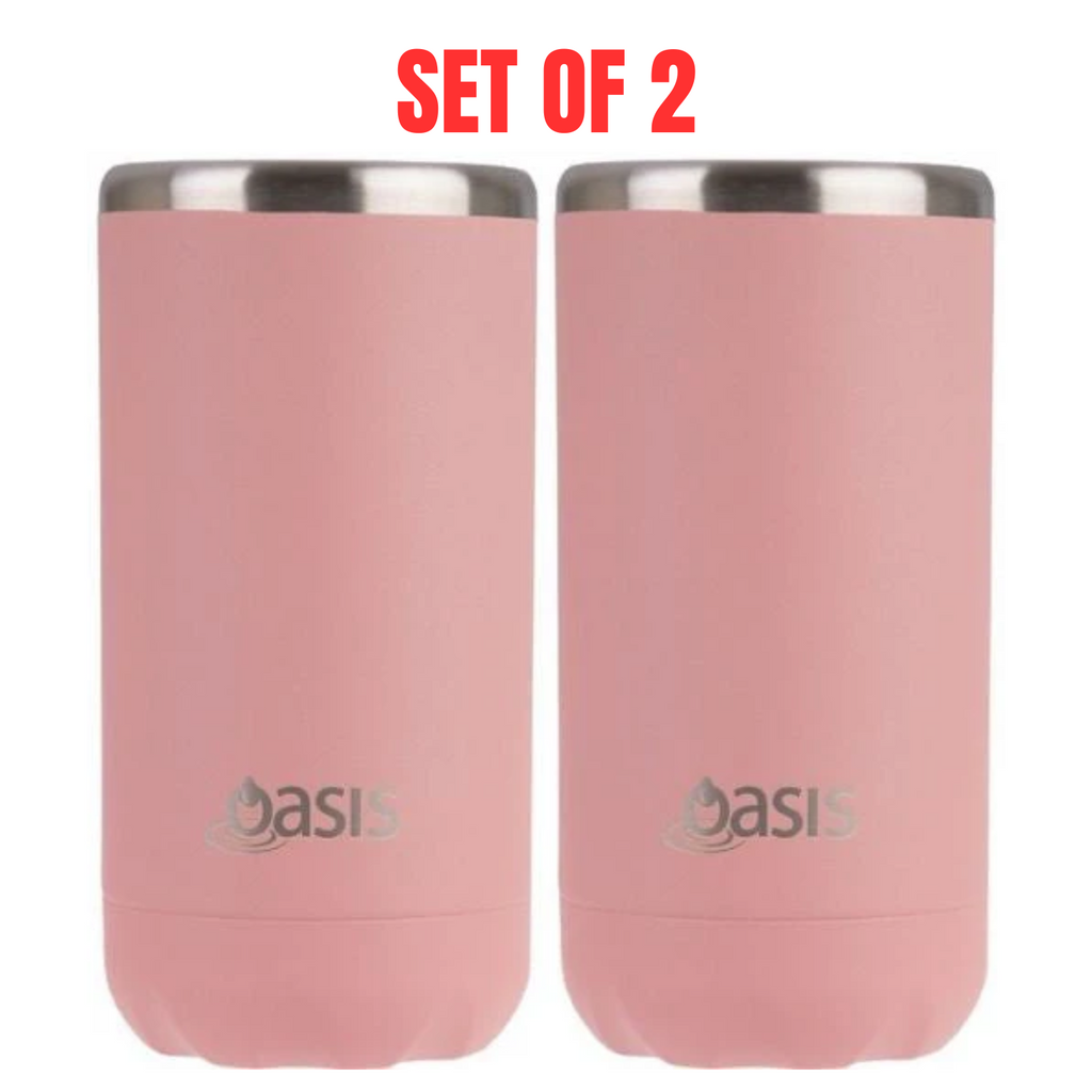 2x Oasis Double Wall Vacuum Insulated Cooler For Can or Bottle 330ml, Coral Cove