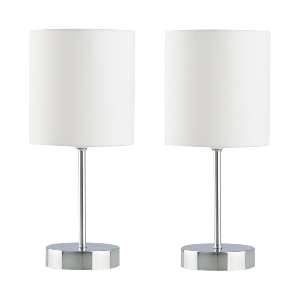 Verve Design White Mia Touch Table Lamp with Fabric Shade - Twin Pack