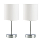 Verve Design White Mia Touch Table Lamp with Fabric Shade - Twin Pack