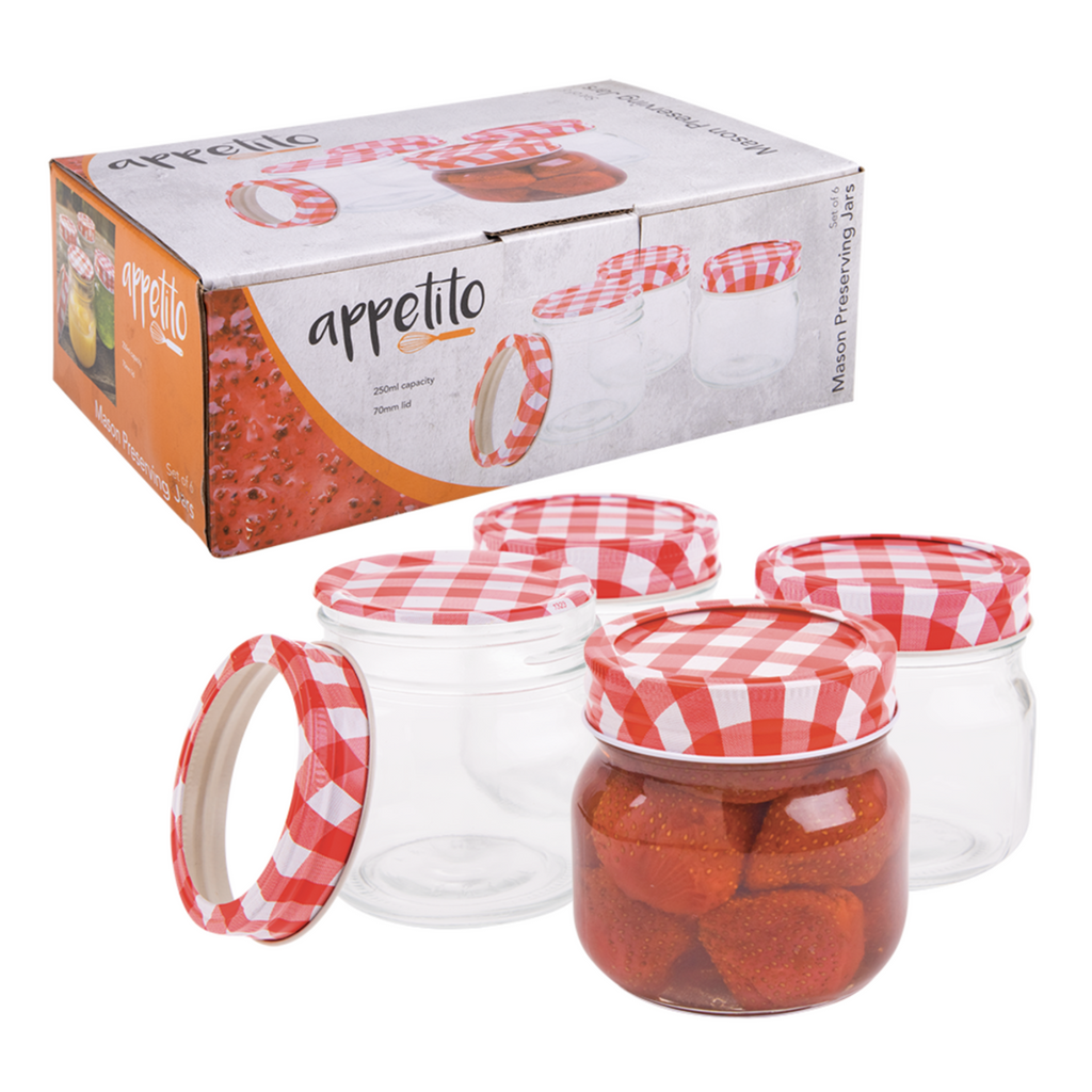 Mason Preserving Jars With Lid Storage Glass Jar Container 250ml - Set of 6