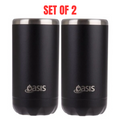 2 x Oasis Double Wall Vacuum Insulated Can Cooler Stainless Steel, 330ml - Black