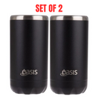 2 x Oasis Double Wall Vacuum Insulated Can Cooler Stainless Steel, 330ml - Black