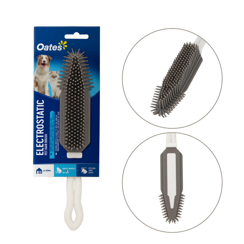 Oates Electrostatic Pet Hair Brush Grooming Comb Scratch Free Rubber Bristles