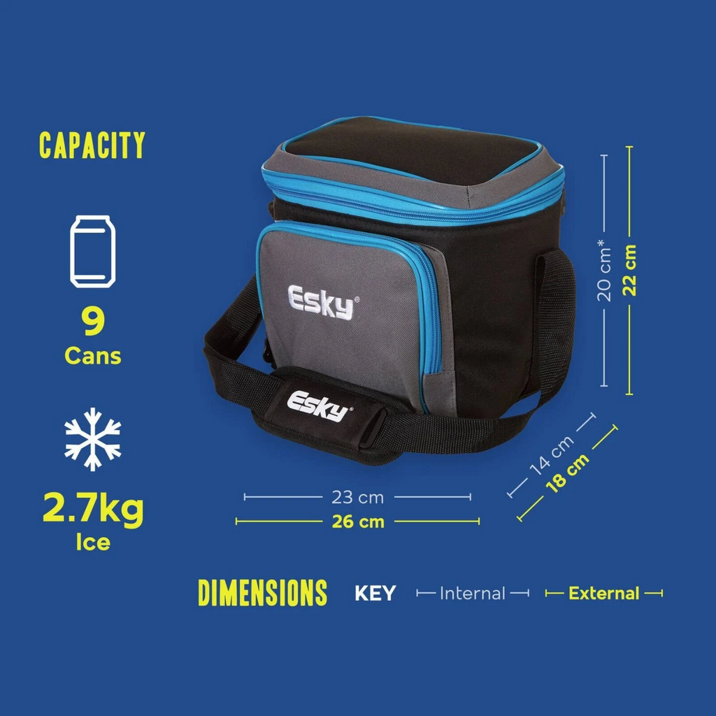 Esky 9 Can Soft Cooler Chill Bag Insulated Ice Water Drink Pack With Carry Strap