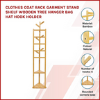 Clothes Stand Garment Coat Rack Shelf Wooden Tree Hanger Bag Hat Hook Holder