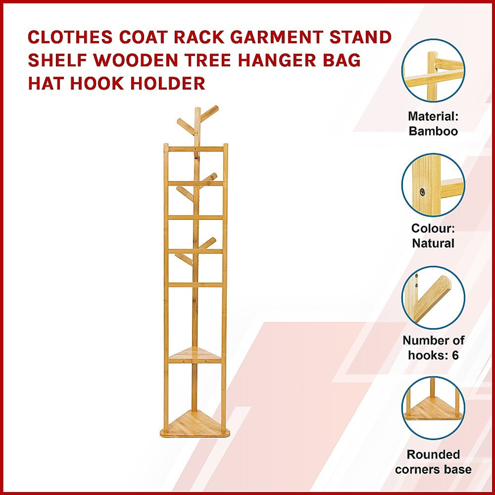 Clothes Stand Garment Coat Rack Shelf Wooden Tree Hanger Bag Hat Hook Holder