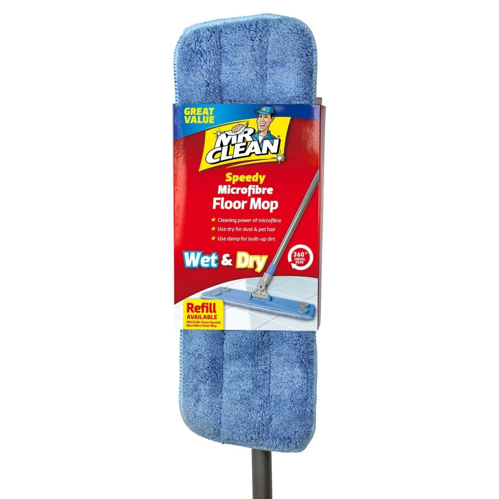 Mr Clean Speedy Microfibre Mop Floor Cleaning, Washable & Reusable Pad - Blue