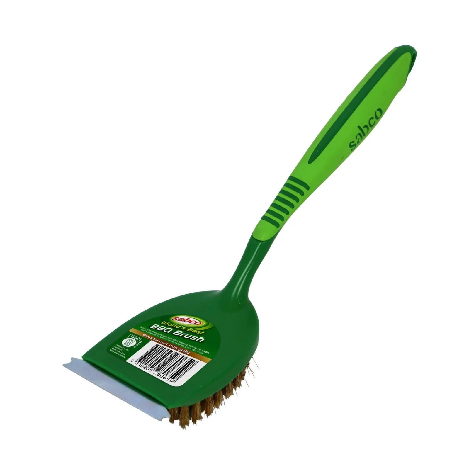 Sabco BBQ Grill Brush Steel Scraper Brass Fibers Rubber Handle with Hanger Hole
