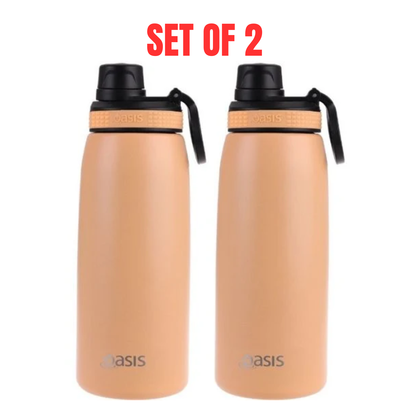 2 x Oasis Stainless Steel Insulated Sports Bottle 780ml w/ Screw Cap - Rockmelon