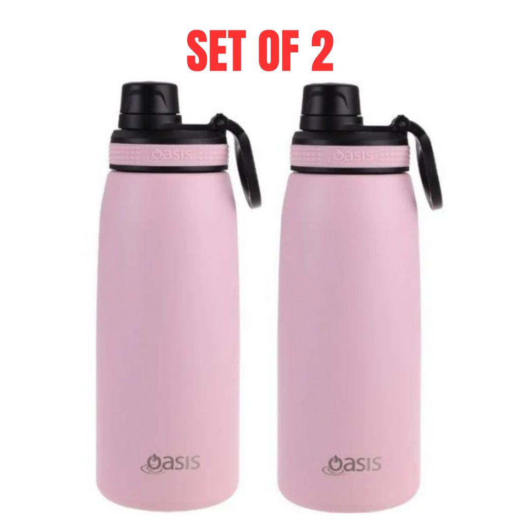 2 x Oasis Stainless Steel Insulated Sports Bottle 780ml w/ Screw Cap - Carnation