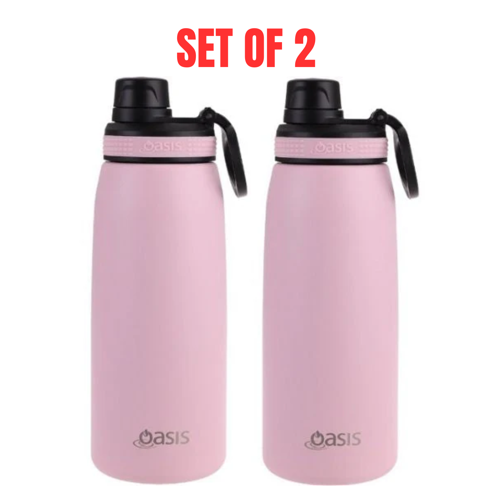2 x Oasis Stainless Steel Insulated Sports Bottle 780ml w/ Screw Cap - Carnation
