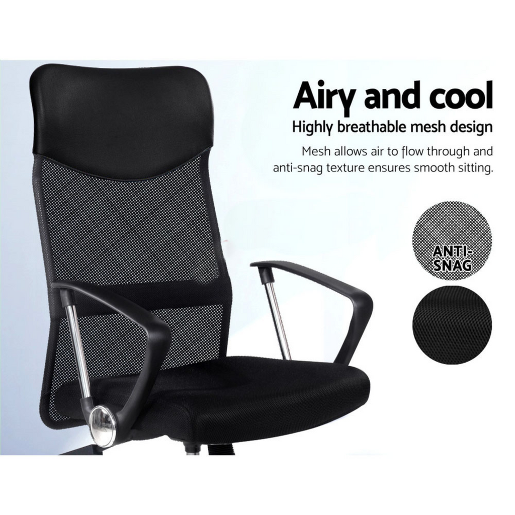 Office Chair PU Leather Mesh High Back Padded Headrest Gaming Swivel Seat, Black