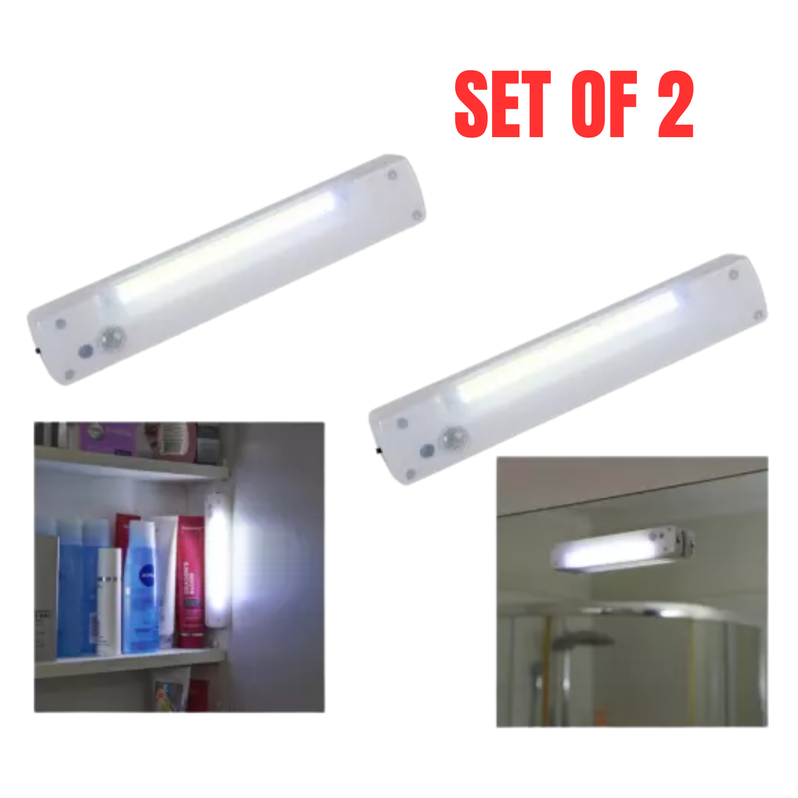 2 x Motion Sensor Light Peel 'N' Stick Multi Functional Battery Operated Lights
