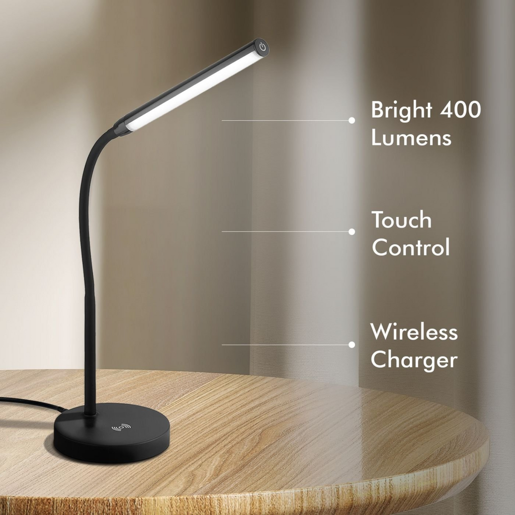 LED Table Desk Lamp W/ Wireless Phone Charging Touch Control Verve Design Black
