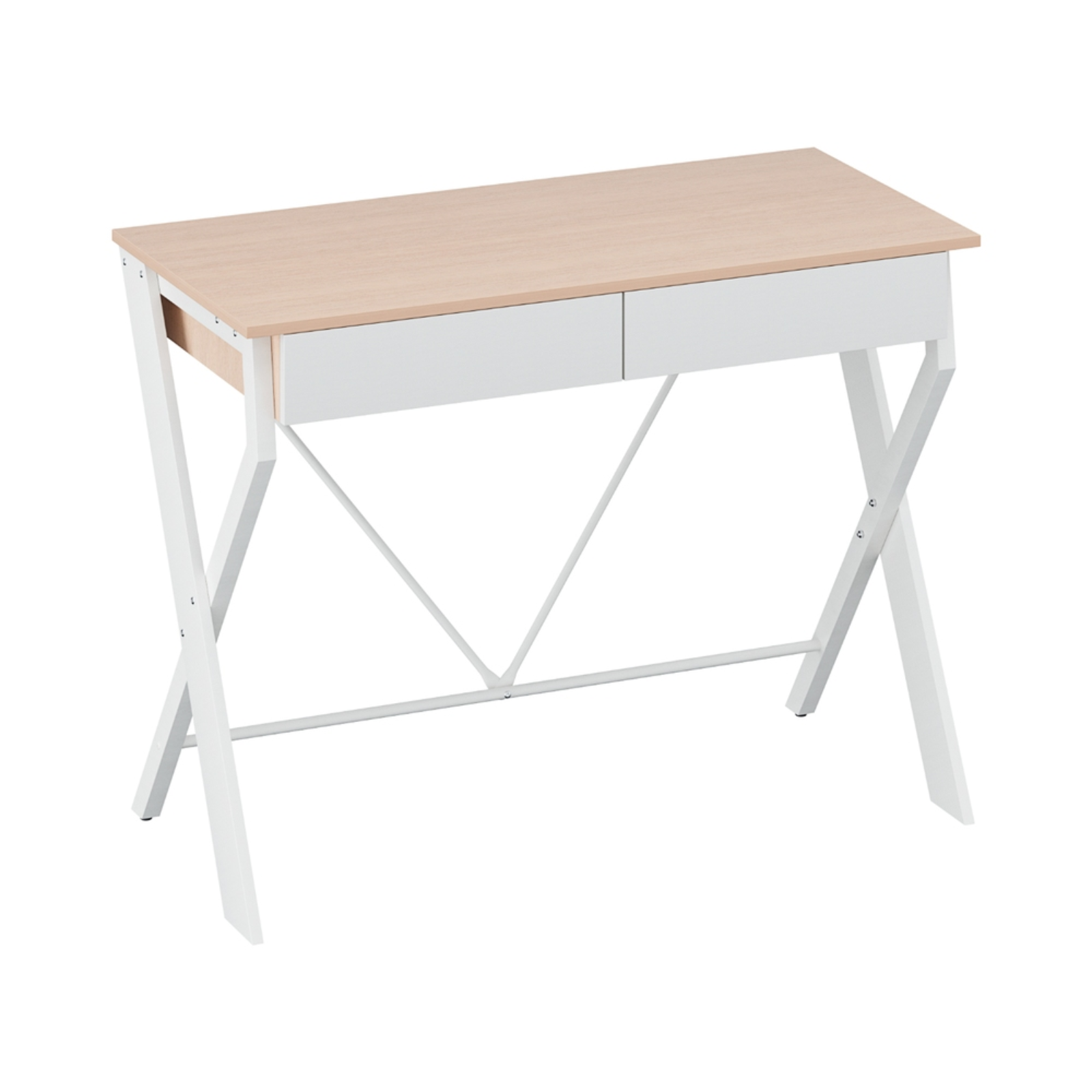 Artiss Metal Desk with Drawer Home Office Study Table Wooden - White w/ Oak Top