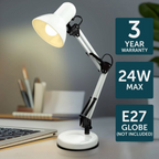 Brilliant XL White Flexi Lloyd Desk Lamp Bedside Study Reading Table Night Light