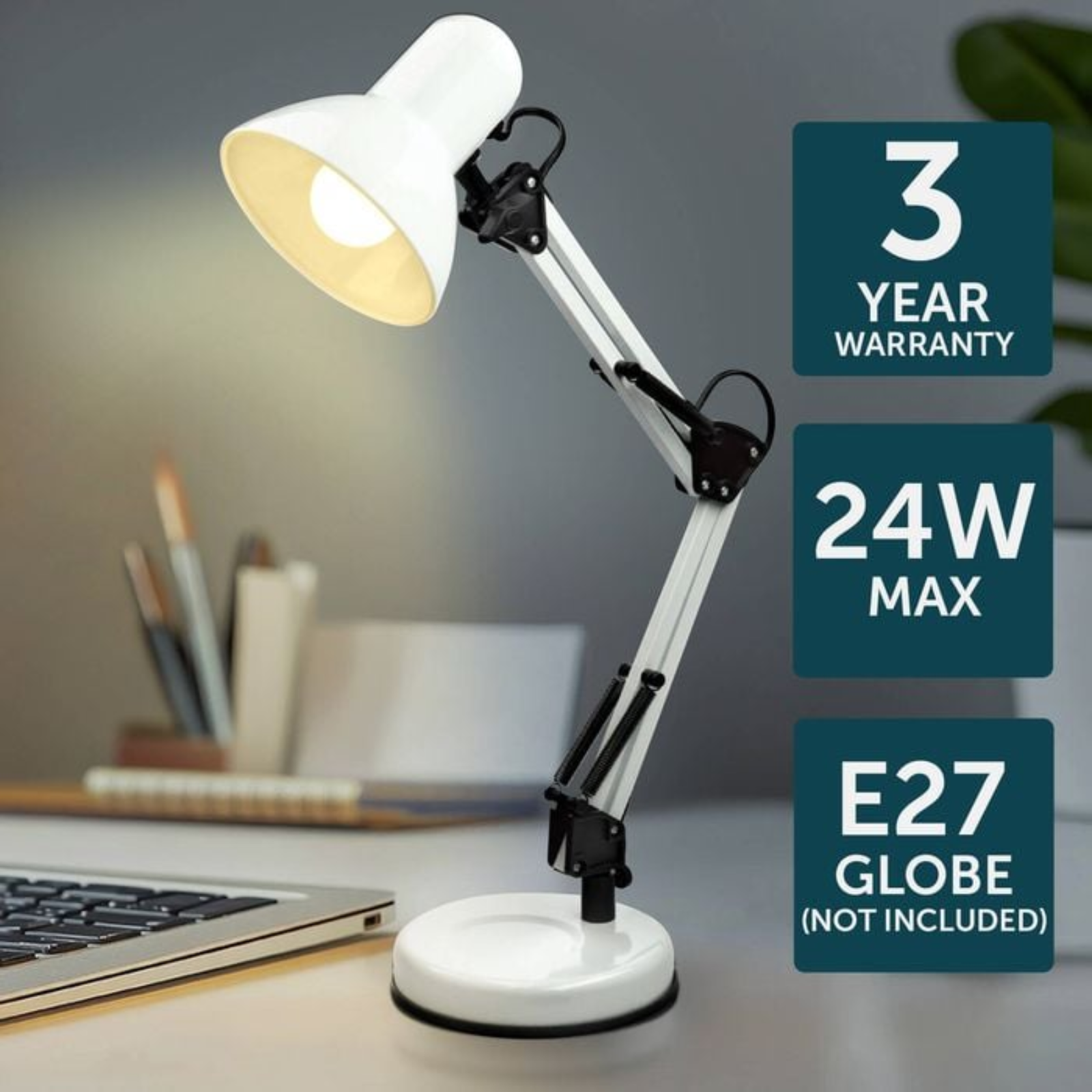 Brilliant XL White Flexi Lloyd Desk Lamp Bedside Study Reading Table Night Light