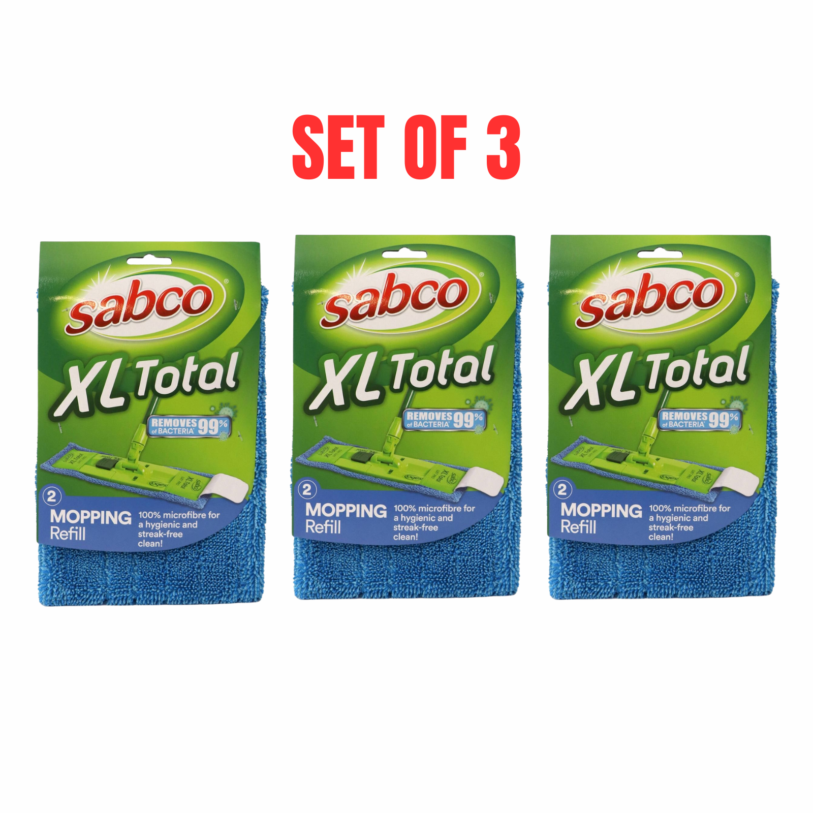 3 x Sabco Microfiber Wet Mopping Refill XL Total Mop Antibacterial Fiber Pad