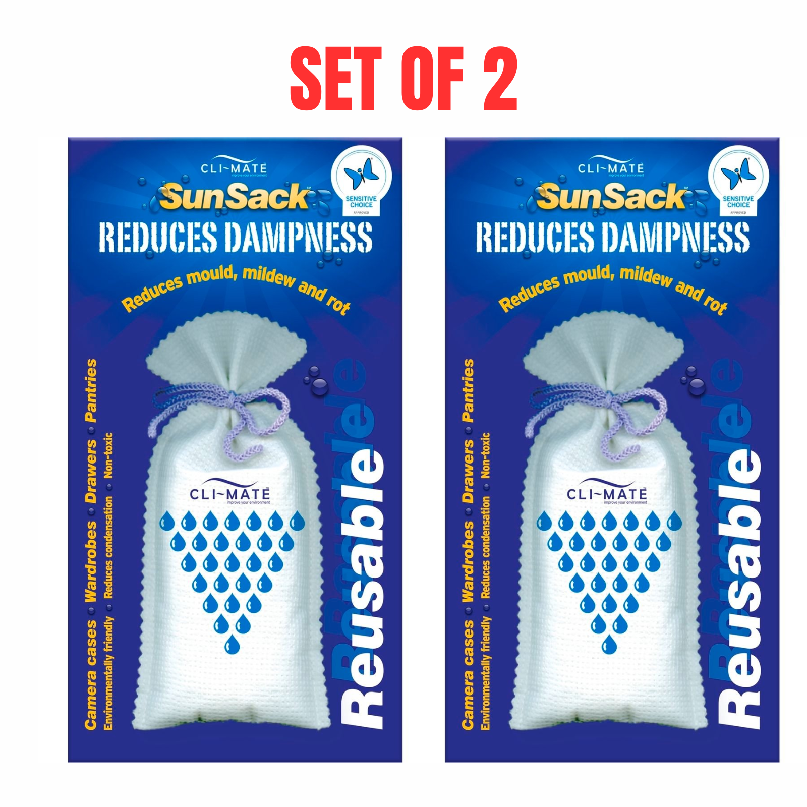 2 x Cli-mate Sunsack Moisture Absorber Dehumidifier 150g
