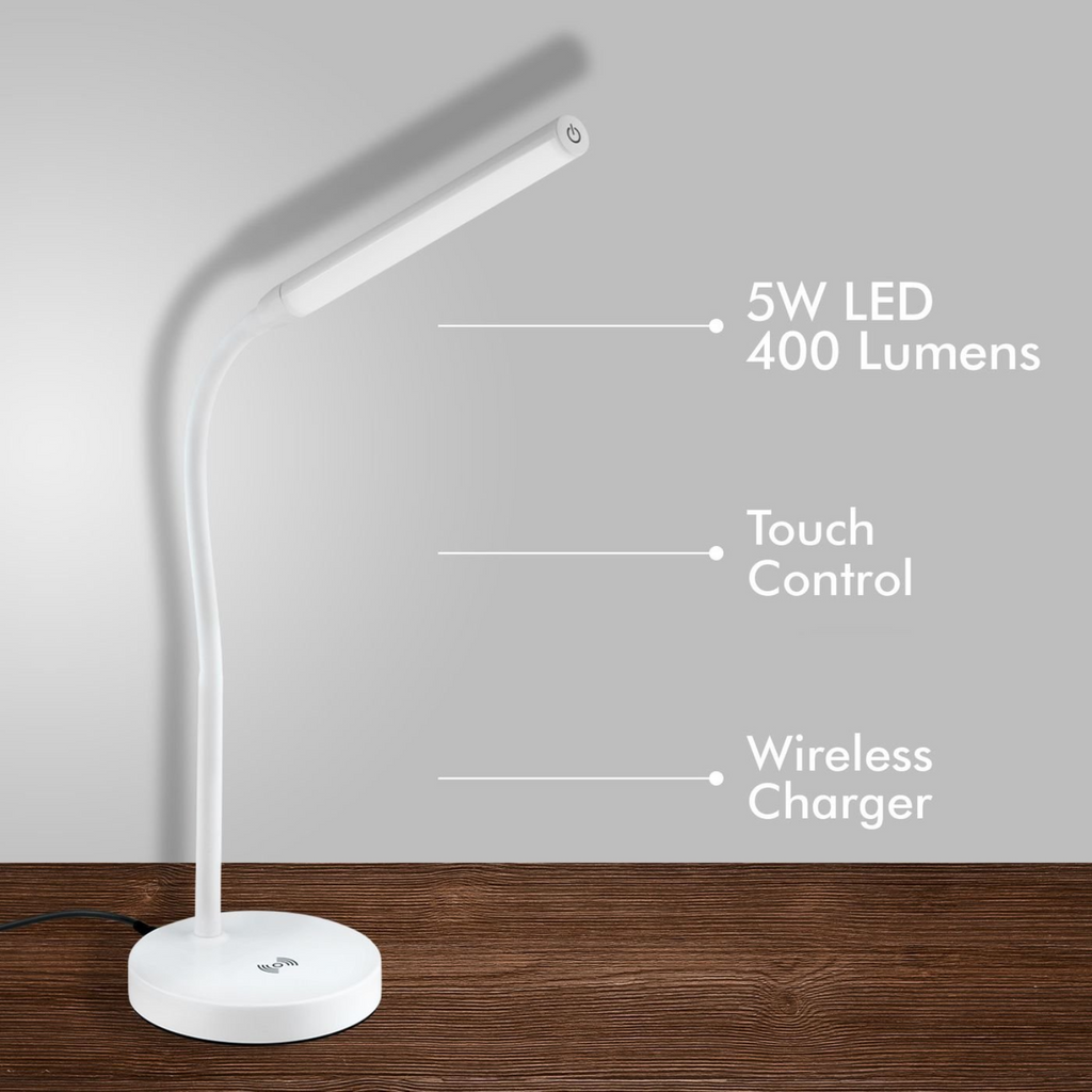 LED Table Desk Lamp W/ Wireless Phone Charging Touch Control Verve Design White
