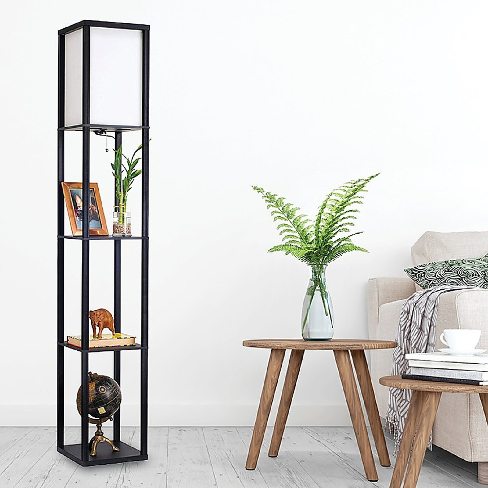 Floor Lamp Storage Shelf Shade Free Stand LED Light Modern Home Lighting Decor