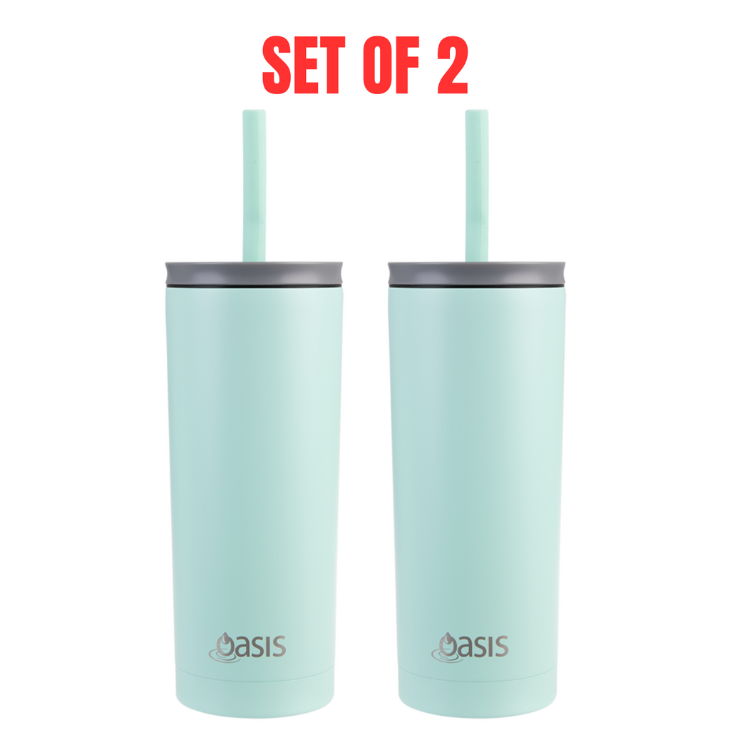 2x Oasis Super Sipper Insulated Tumbler w/ Silicone Head Straw 600ml Mug - Mint