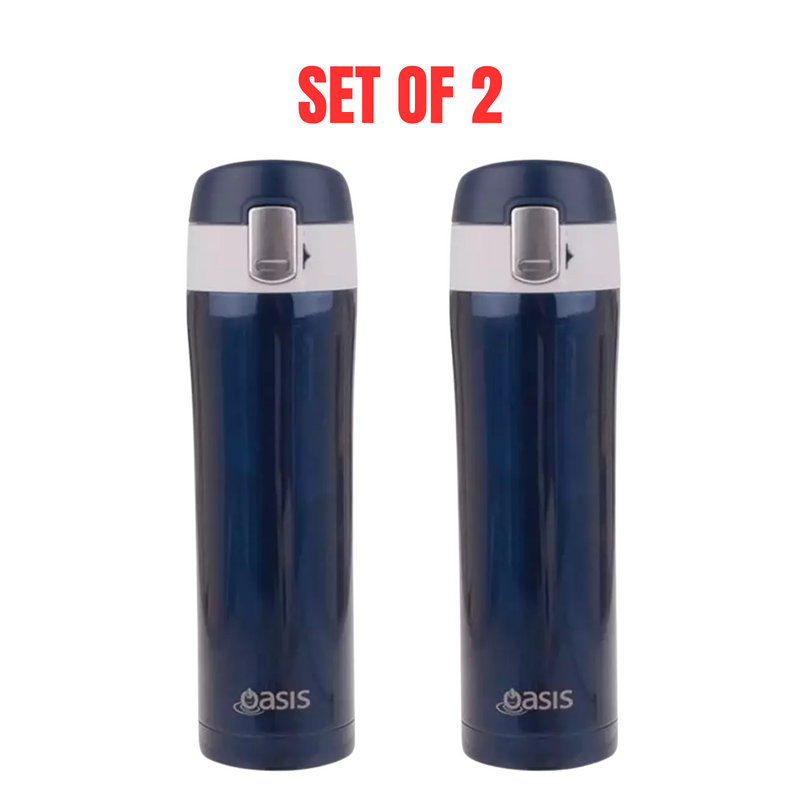 2 x Oasis Stainless Steel Flip-Top Vacuum Flask – Navy Blue, 450ml