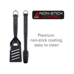 BBQ Stainless Steel Non-Stick Tool Matador Cooking Grilling Tongs Spatula, Black