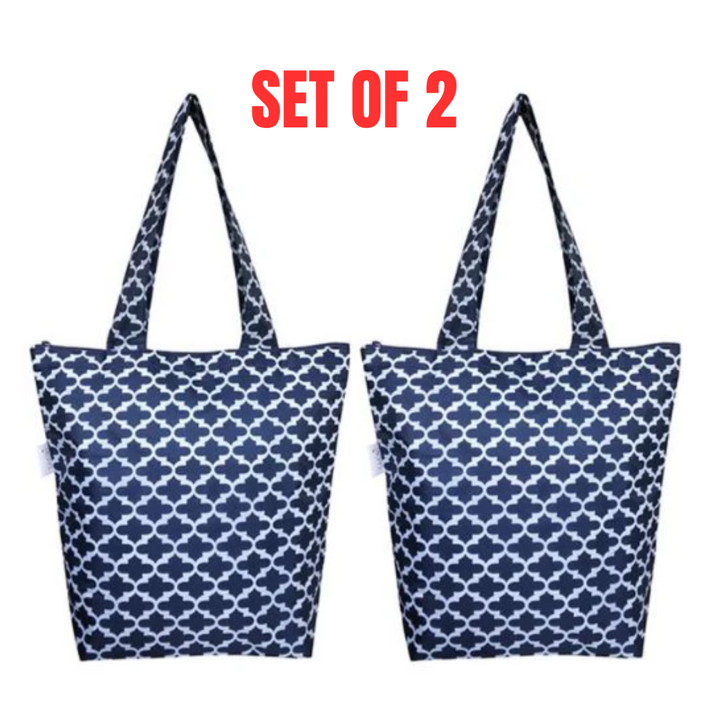 2 x Sachi Insulated Market Tote Bags Folding Shopping Carry Bag - Moroccan Navy