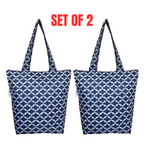 2 x Sachi Insulated Market Tote Bags Folding Shopping Carry Bag - Moroccan Navy