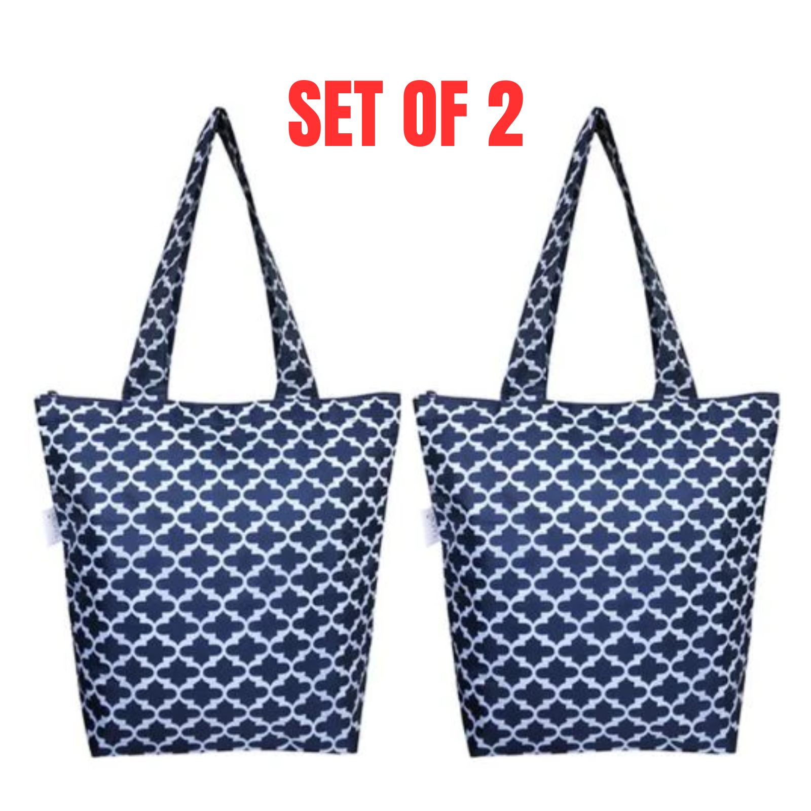 2 x Sachi Insulated Market Tote Bags Folding Shopping Carry Bag - Moroccan Navy