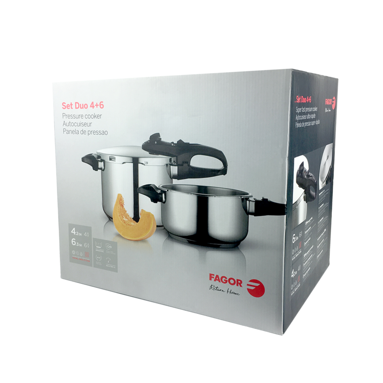Pressure Cooker Fagor Duo Stainless Steel Stovetop Induction Combo Set 4L & 6L