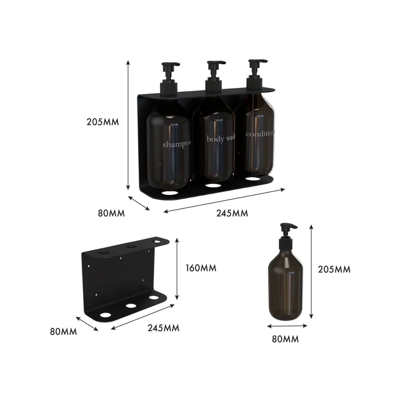 Living Elements Bathroom Black & Amber Wall Mounted Triple Soap Bottle Holder