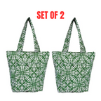 2x Sachi Insulated Market Tote Bags Foldable Shopping Carry Bag - Bohemian Green