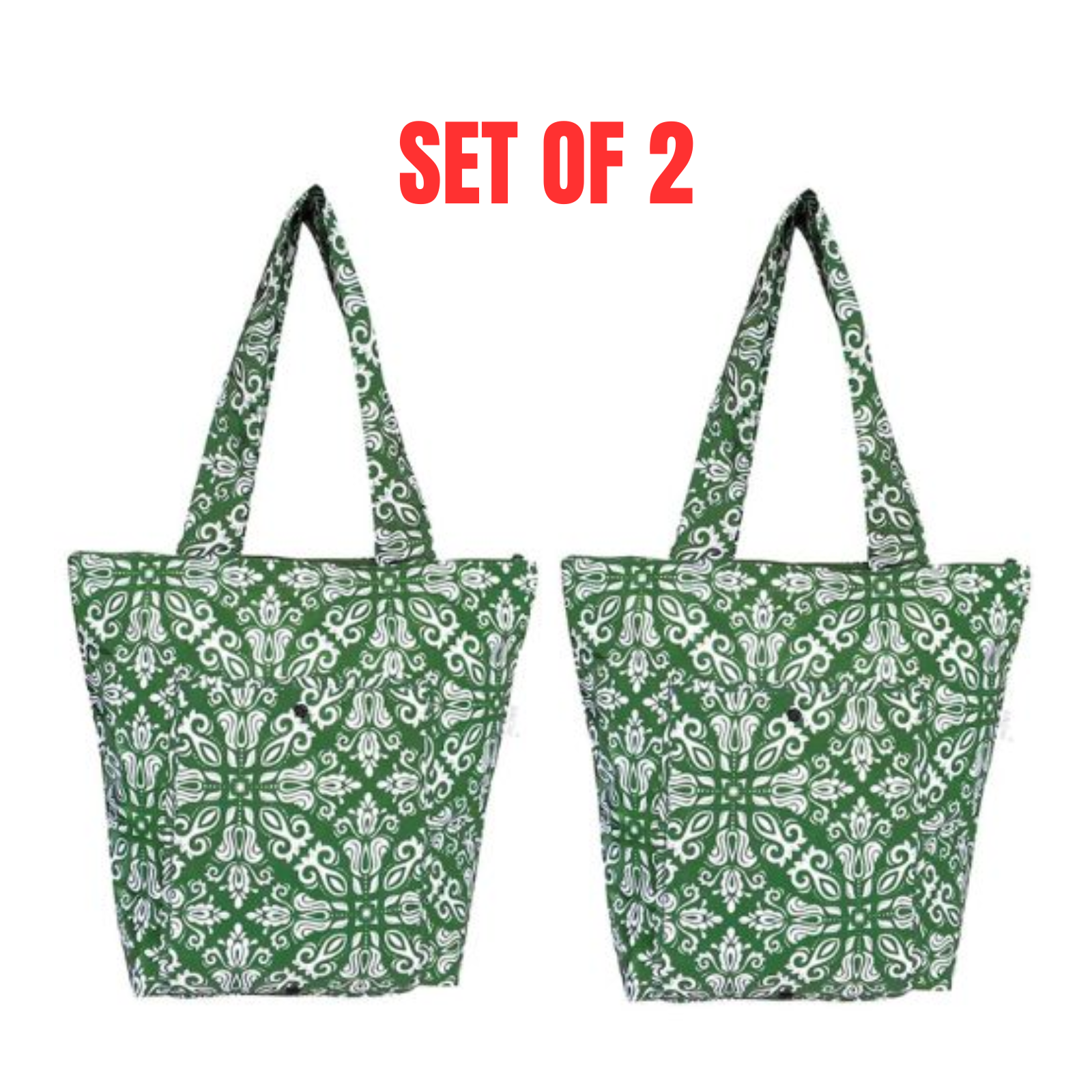 2x Sachi Insulated Market Tote Bags Foldable Shopping Carry Bag - Bohemian Green