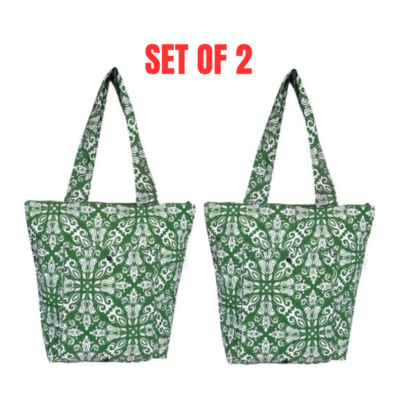 2x Sachi Insulated Market Tote Bags Foldable Shopping Carry Bag - Bohemian Green