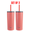 2x Oasis Super Sipper Insulated Tumbler w/ Silicone Head Straw 600ml Mug - Coral
