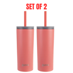 2x Oasis Super Sipper Insulated Tumbler w/ Silicone Head Straw 600ml Mug - Coral