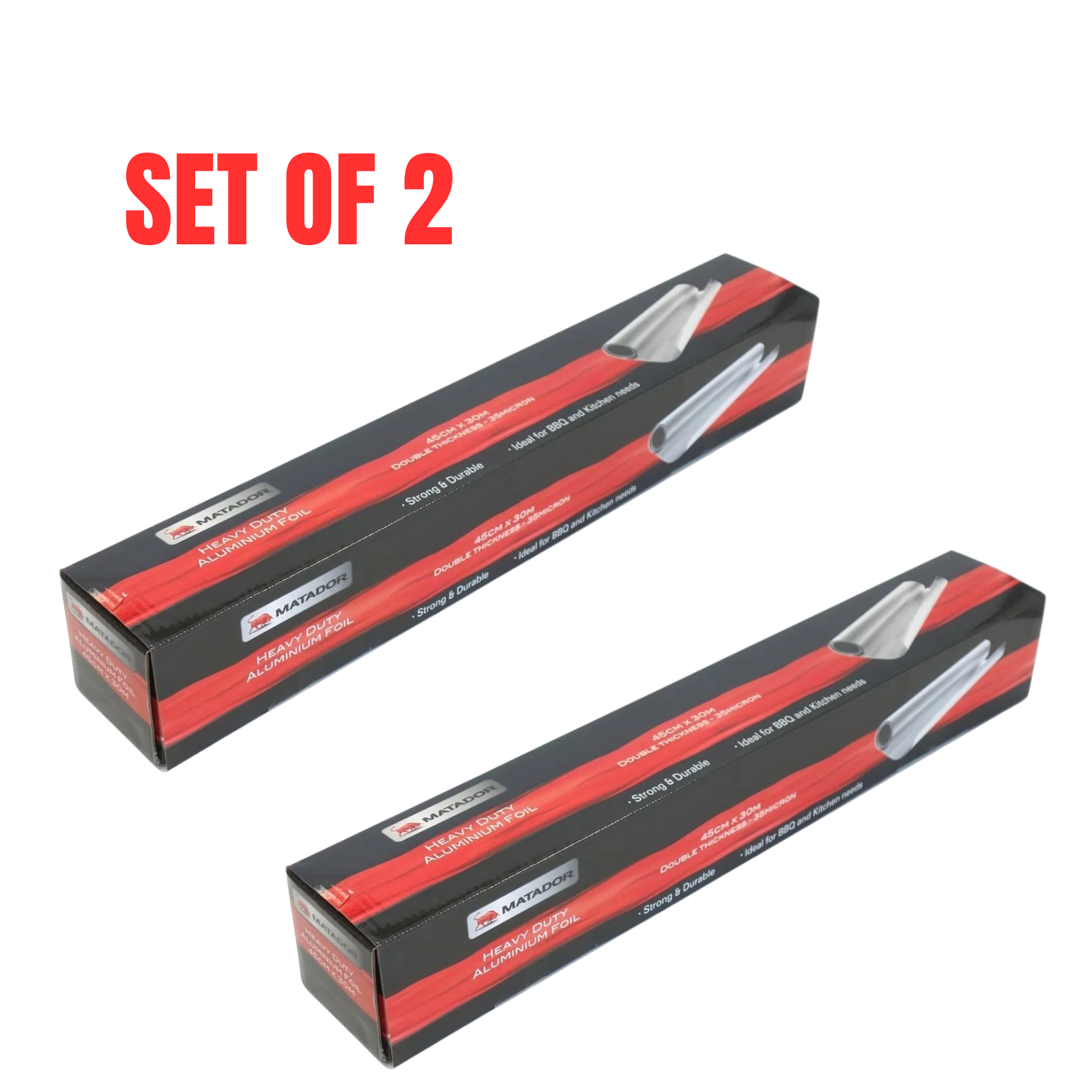 2x Matador 30m Heavy Duty BBQ Foil Non-Stick Grilling Aluminium Foil Wrap Roll