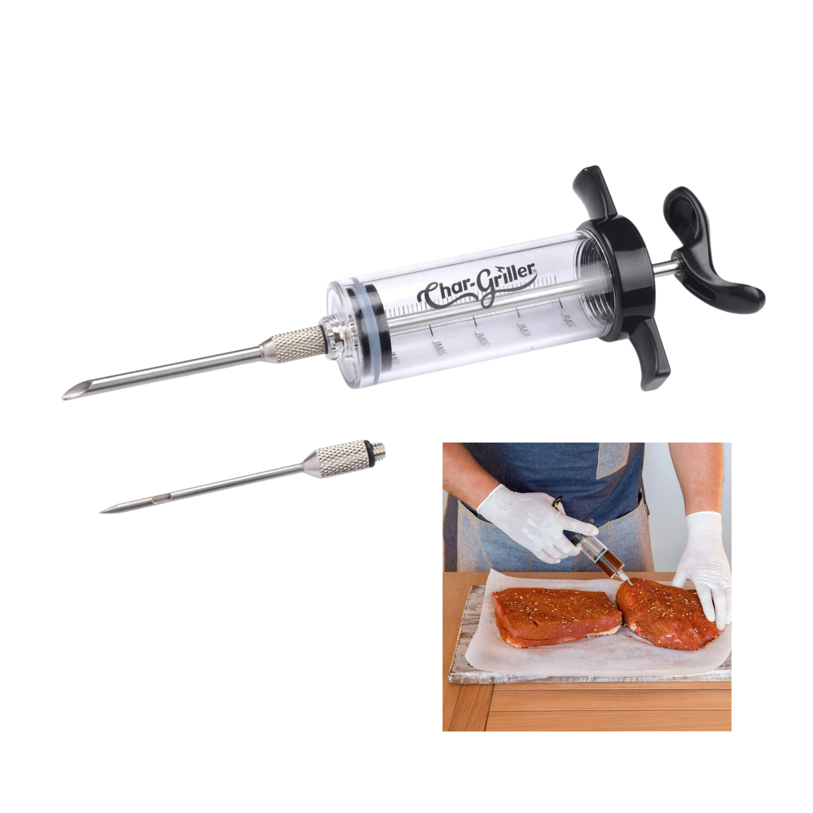Char-Griller Meat Injector Syringe with 2 Marinade Needles for BBQ Grill Smoker